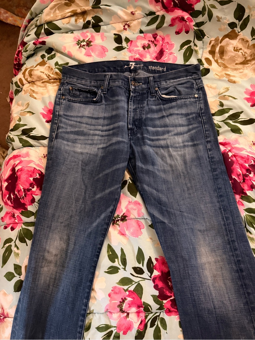 7 For All Mankind Women's Straight Leg Jeans in Medium Blue Wash